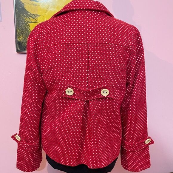 Anthropologie Sanctuary Clothing Retro Red Coat with white Polka Dots - Picture 7 of 14